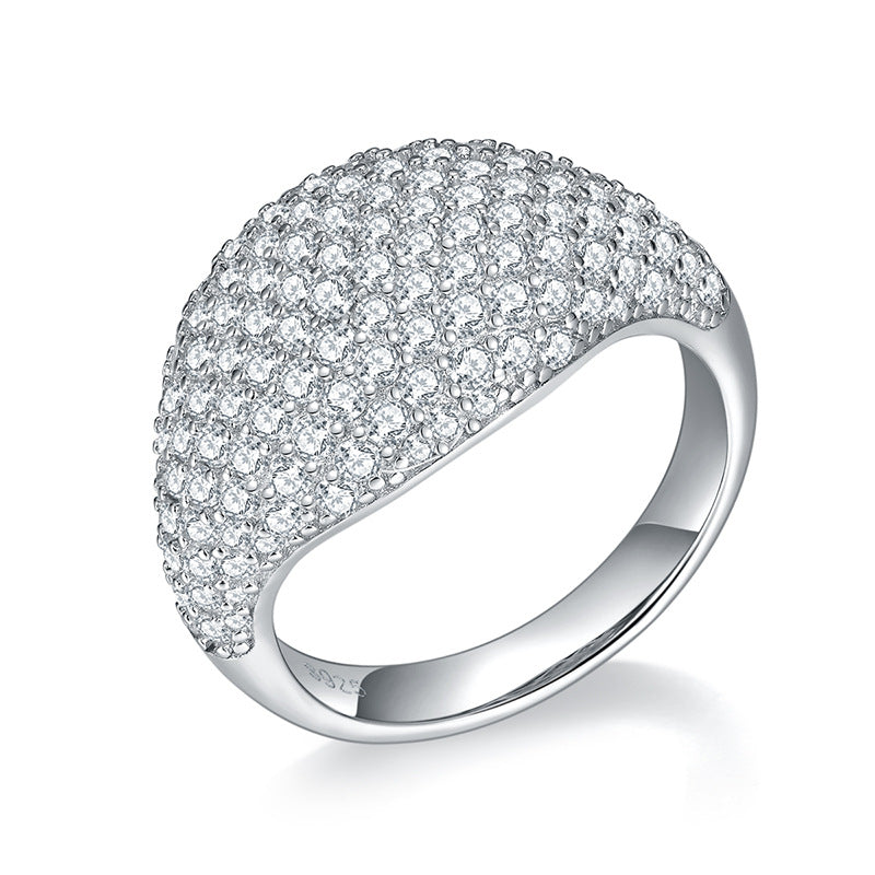 Moissanite Pavé Dome Ring, S925 Silver, 18K Gold Plated Unisex Fashion Ring product image