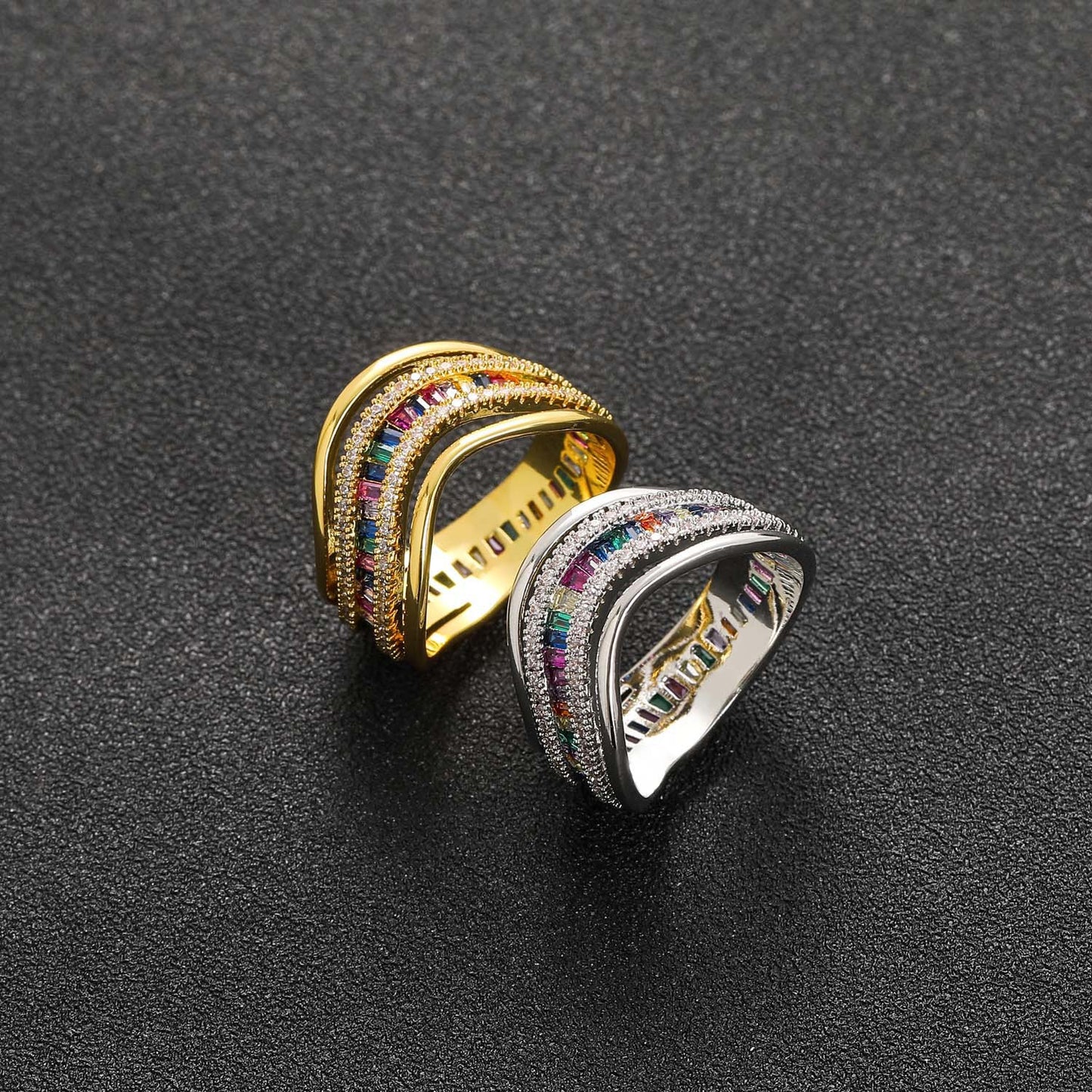 Hip Hop Geometric Cubic Zirconia Ring for Men