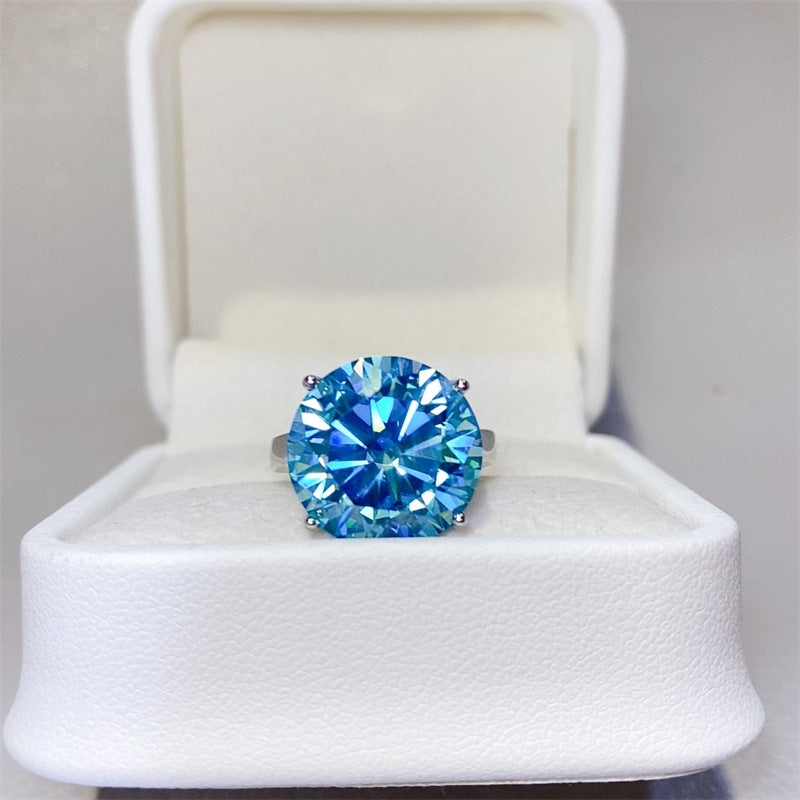 Blue Moissanite Solitaire Ring for Women, Four-Prong Engagement Style Ring, 1 to 10 Carat Look, U-Shaped Band product image
