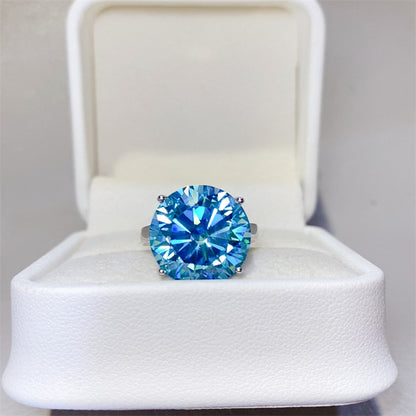 Blue Moissanite Solitaire Ring for Women, Four-Prong Engagement Style Ring, 1 to 10 Carat Look, U-Shaped Band