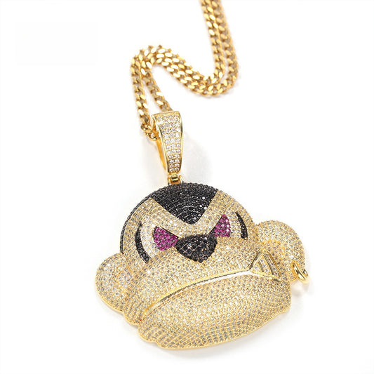 Iced Monster Pendant Necklace for Women & Men – Gold Plated Cubic Zirconia Hip Hop Statement Chain