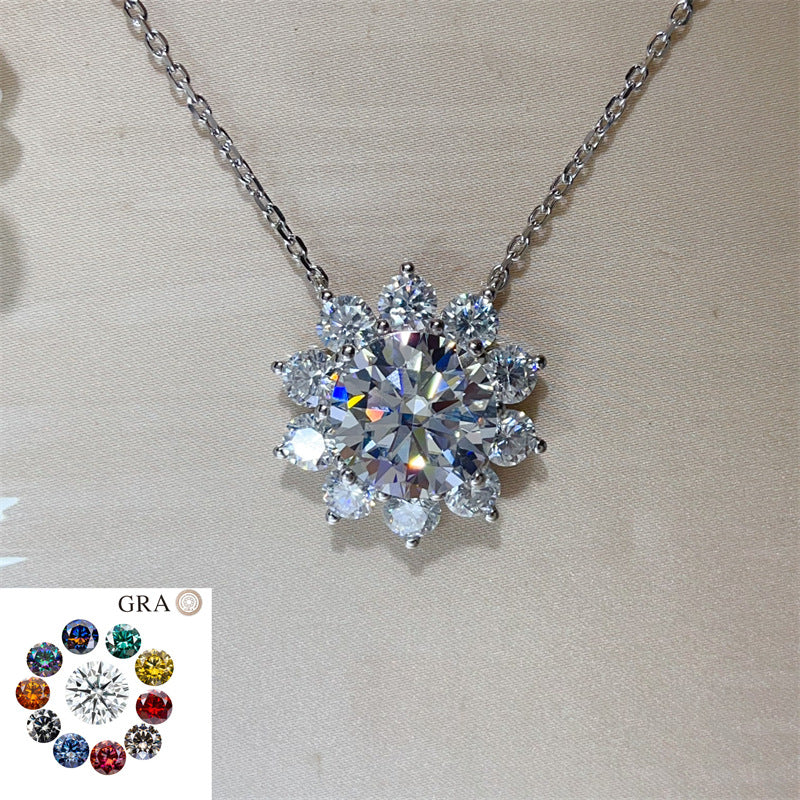 15 Carat Moissanite Flower Pendant Necklace for Women, Color Halo Statement Chain Necklace product image