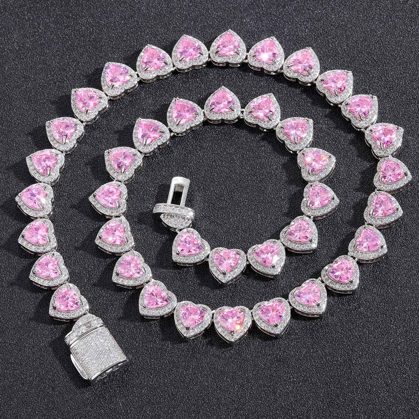 Hip Hop Heart Cubic Zirconia Necklace for Men and Women