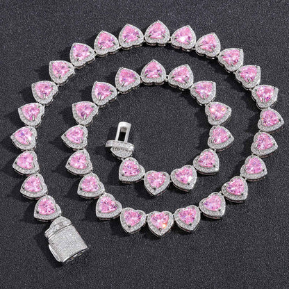 Hip Hop Heart Cubic Zirconia Necklace for Men and Women