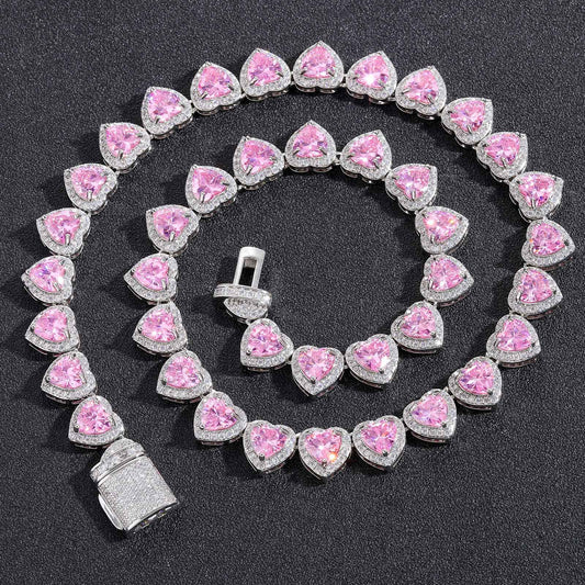 Hip Hop Heart Cubic Zirconia Necklace for Men and Women