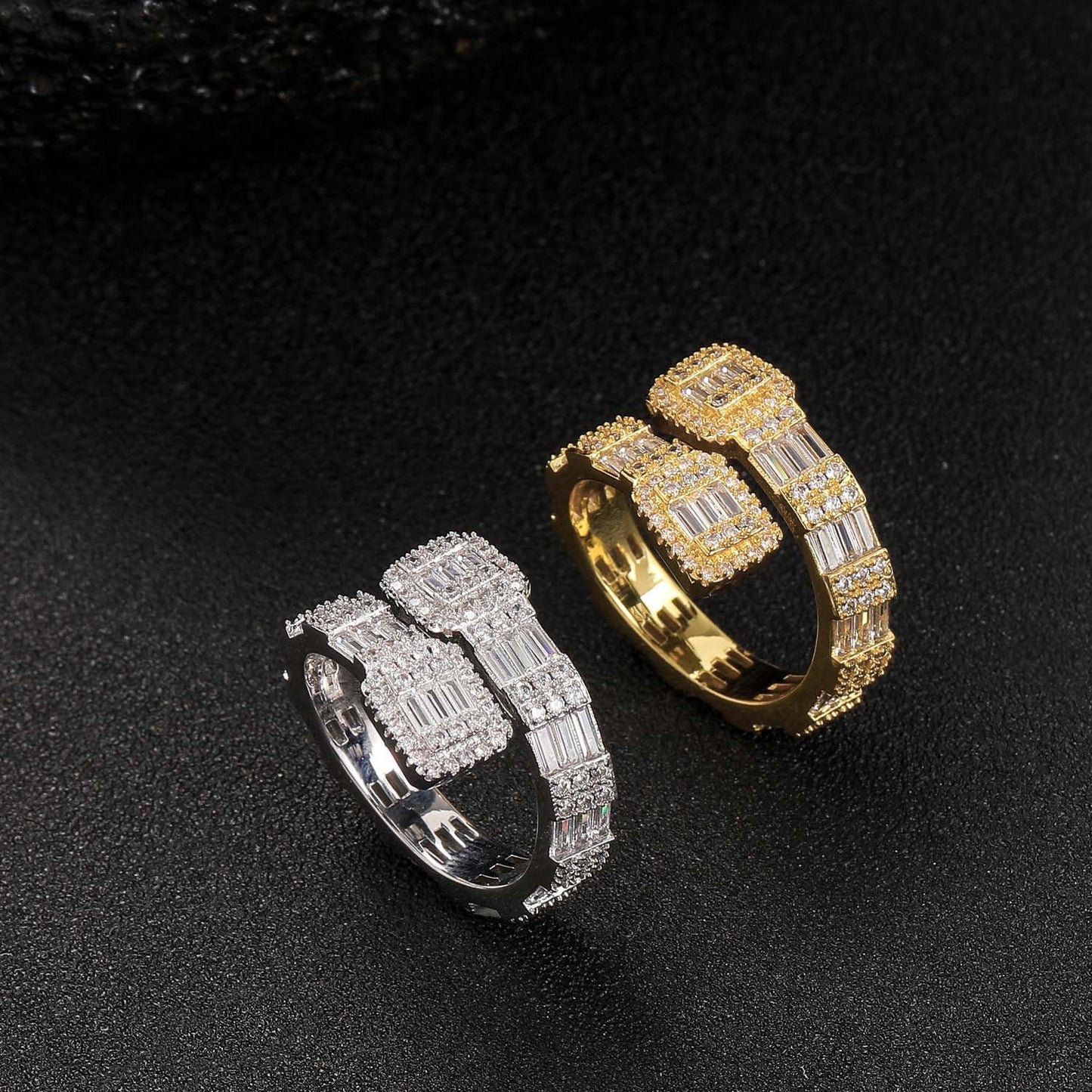 Hip Hop Light Luxury Square Cubic Zirconia Ring for Men and Women