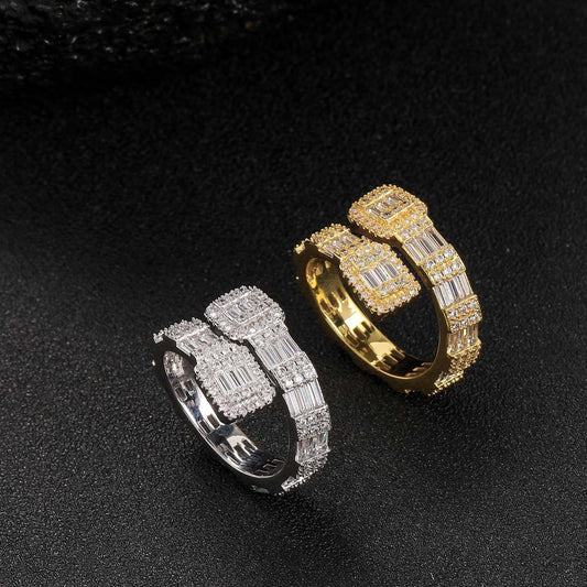 Hip Hop Light Luxury Square Cubic Zirconia Ring for Men and Women