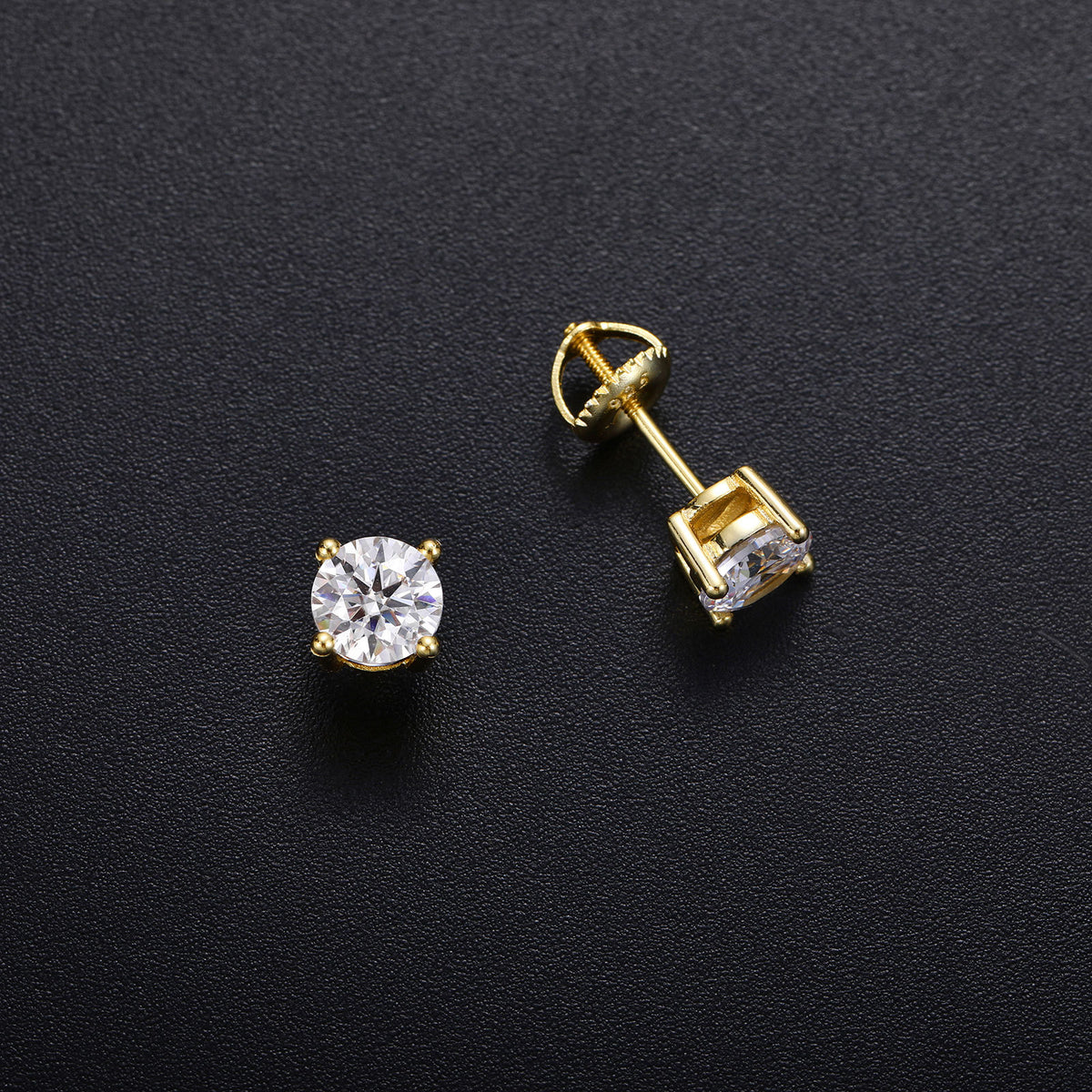 925 Silver Gold Plated Round Cubic Zirconia Stud Earrings for Women and Men product image