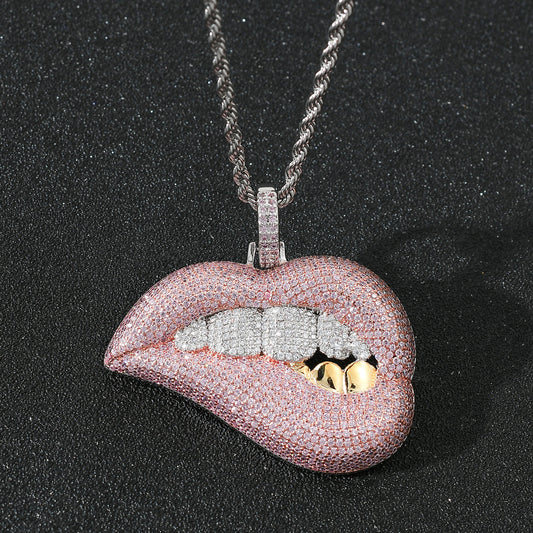 Hip Hop Lip Copper Pendant Necklace for Men and Women