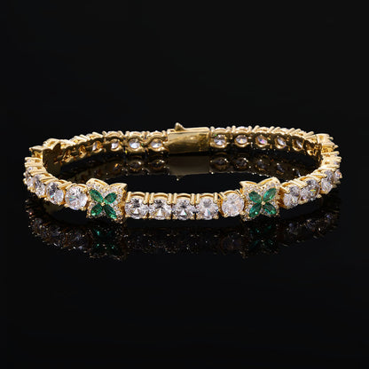 5 mm Clover CZ Tennis Hip Hop Bracelet with Copper Base - CHA424