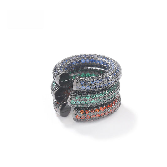 Unisex Hip Hop Round Cubic Zirconia Ear Cuff Earrings – Copper Statement Clip-On Earrings in Green, Orange Red & Blue