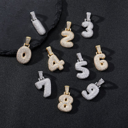 Hip Hop Minimalist Number Bubble Cubic Zirconia Pendant Necklace for Men and Women