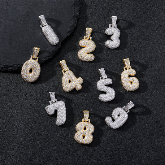 Hip Hop Minimalist Number Bubble Cubic Zirconia Pendant Necklace for Men and Women