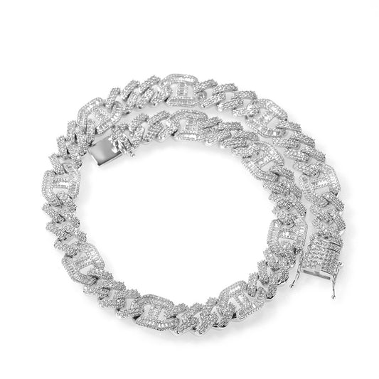 Iced Out Geometric Cuban Link Necklace with Cubic Zirconia Pendant Chain for Women & Men