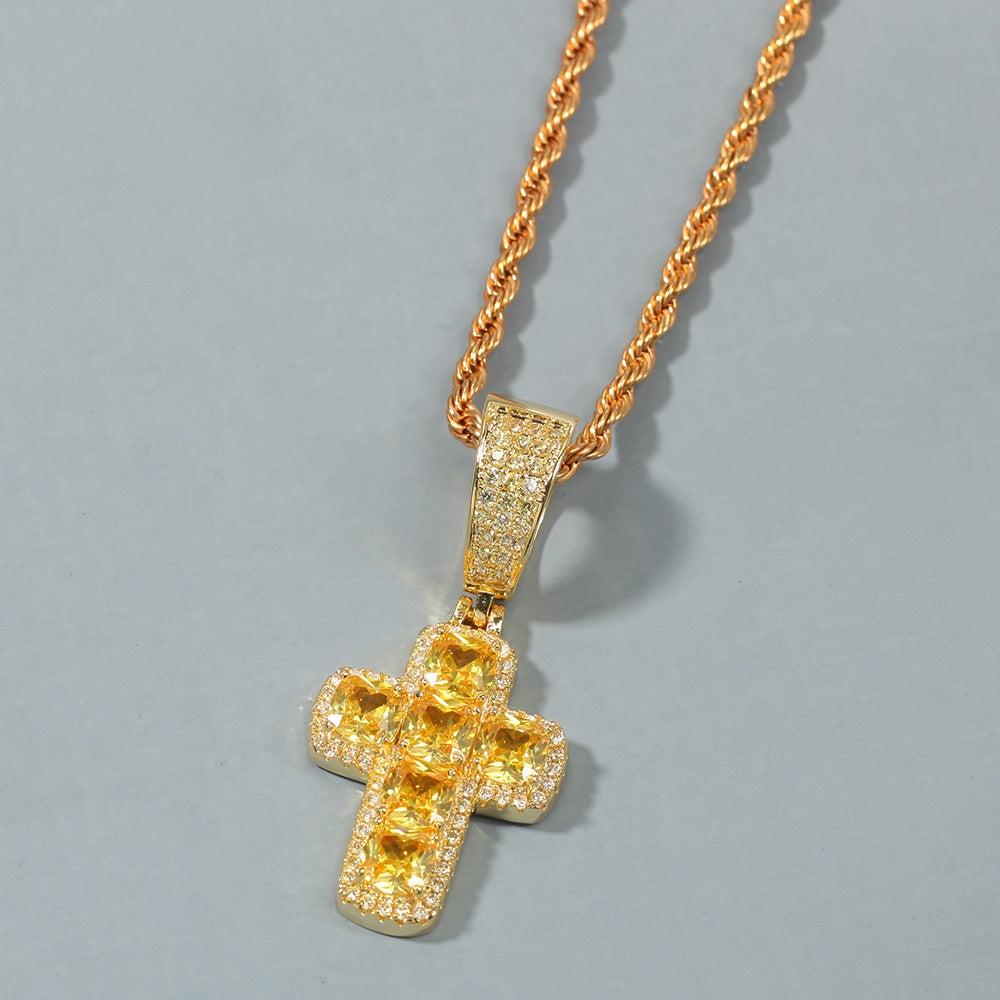 Iced Cross Pendant Necklace with Cubic Zirconia Twist Chain – Hip Hop Statement Necklace for Women