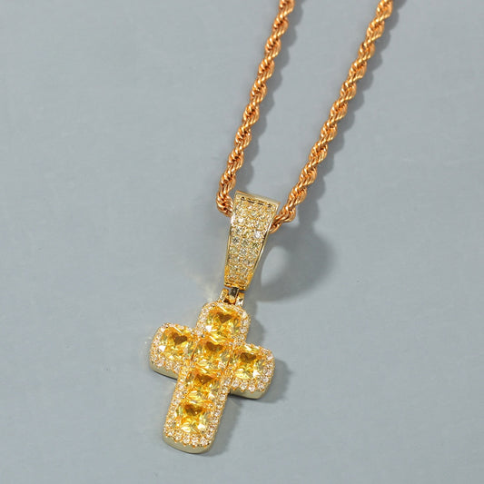 Iced Cross Pendant Necklace with Cubic Zirconia Twist Chain – Hip Hop Statement Necklace for Women