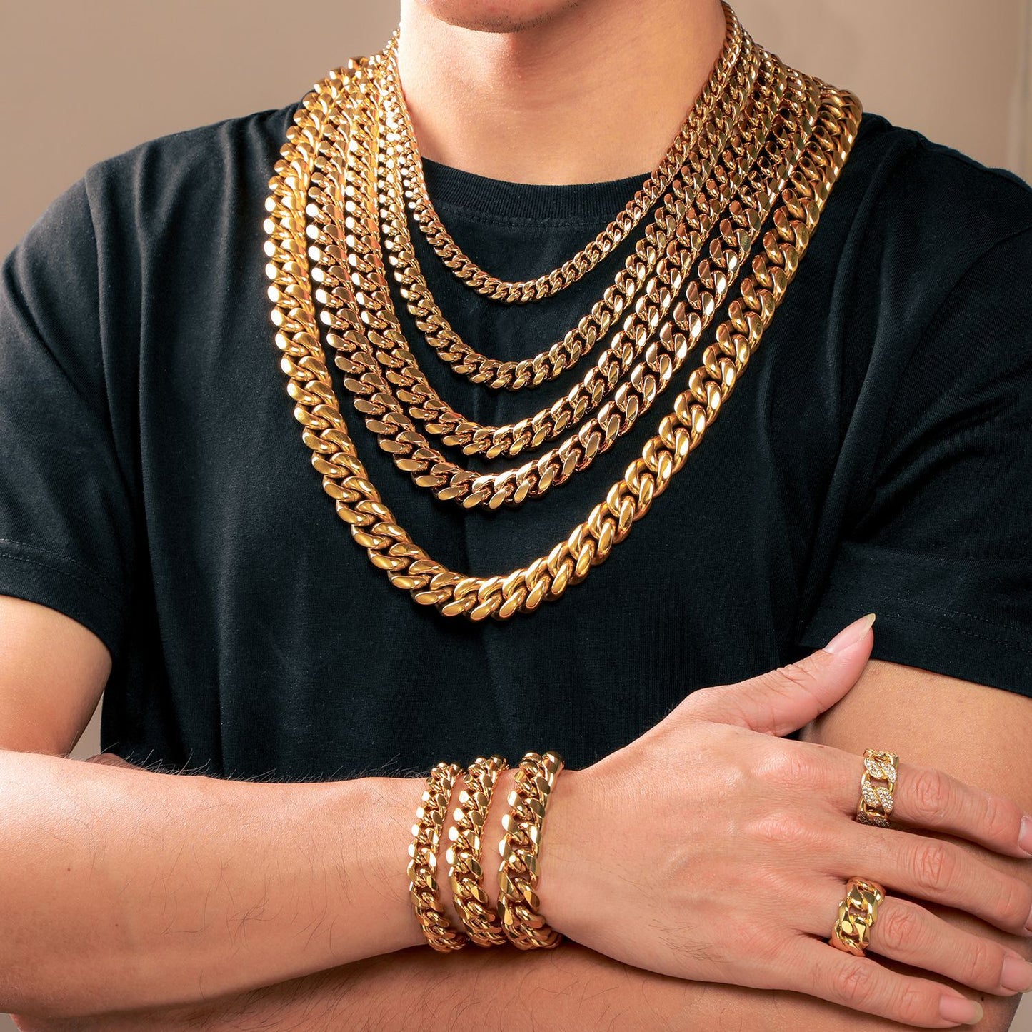 Unisex Cuban Link Chain Necklace in Titanium Steel, Gold or Steel Tone Hip Hop Statement Chain product image