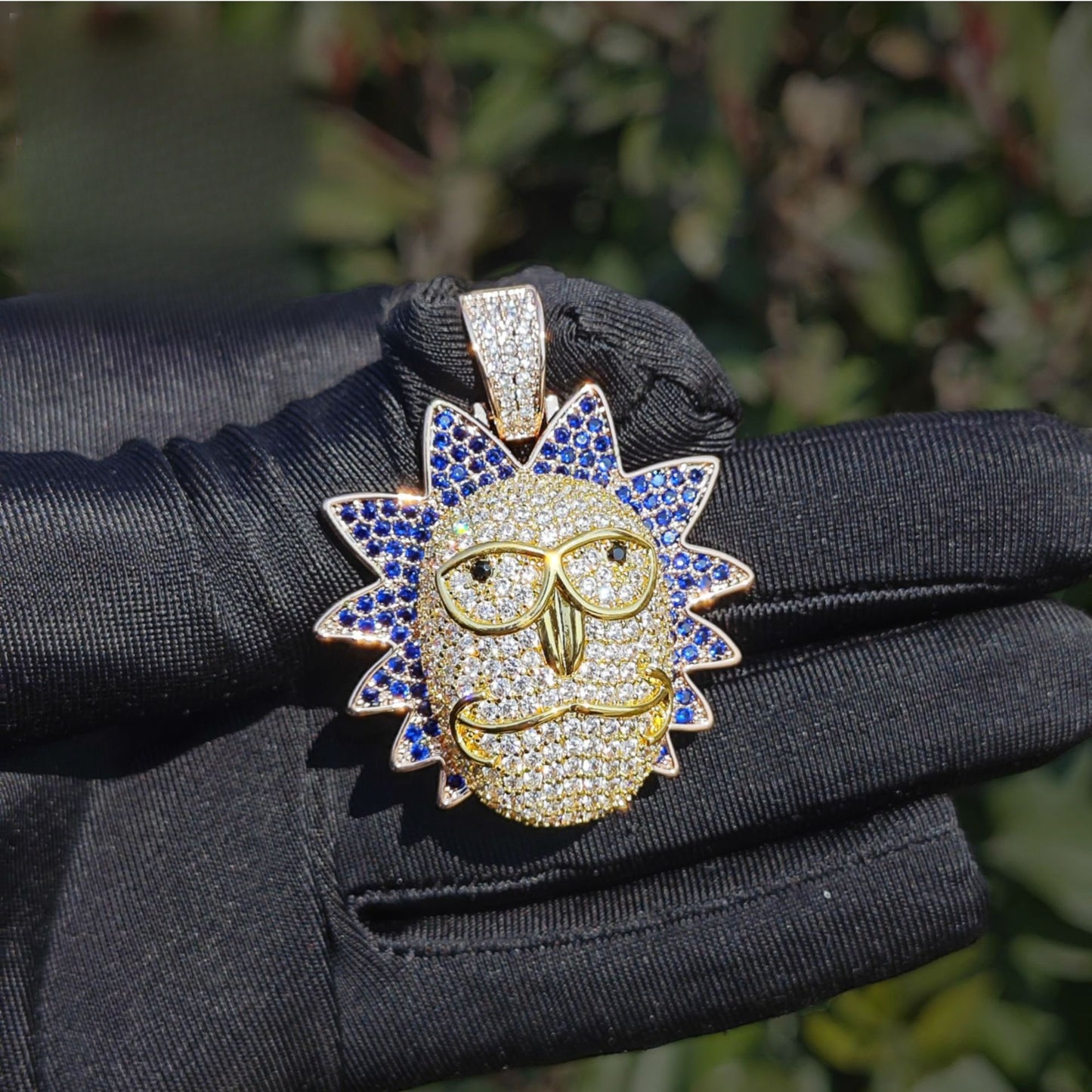 Iced Out Cartoon Sun Pendant Necklace for Men