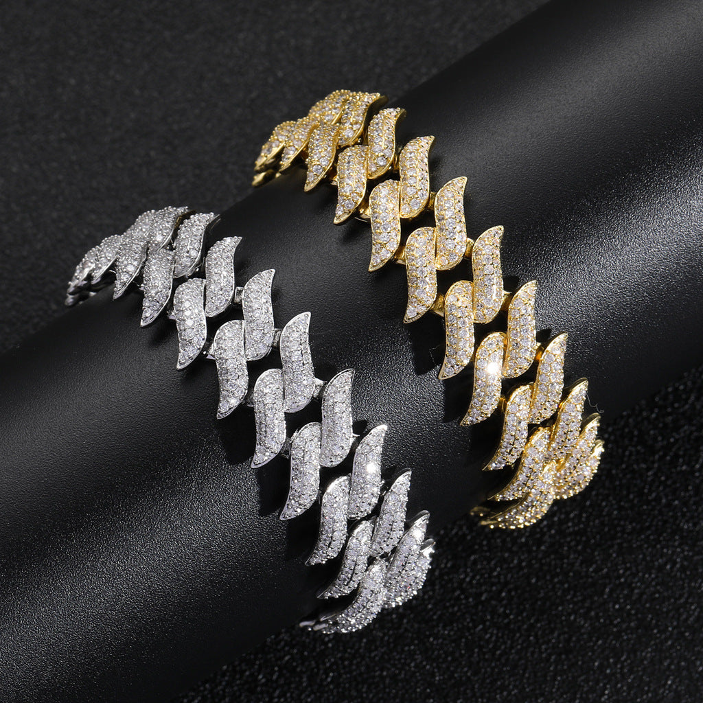 Hip Hop Punk Cuban Link Thorn Spike Copper Bracelet for Men