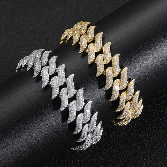 Hip Hop Punk Cuban Link Thorn Spike Copper Bracelet for Men