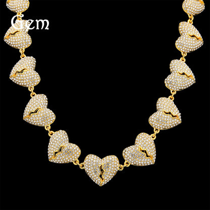 Iced Heart Chain Necklace for Women & Men – Gold or Silver Plated Statement Pendant Chain