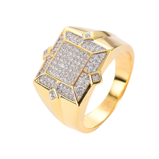 Hip Hop Geometric Cubic Zirconia Ring for Men