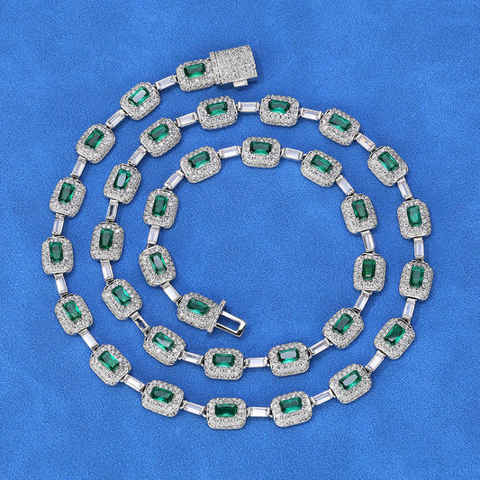 Emerald-Cut Colored CZ Halo Link Hip Hop Necklace with Copper Base - CHA310 product image