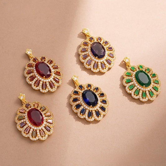 Exotic Ice Flower Oval Pendant Necklace for Women Elegant Statement Jewelry