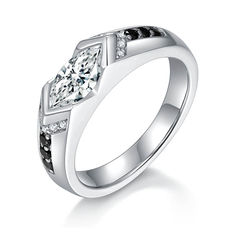 1 Carat Marquise Moissanite Ring, Black White Contrast, 18K Gold-Plated Unisex Ring product image