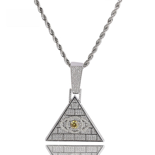 Iced Eye Pendant Necklace with 24 Inch Rope Chain for Women and Men - Gold or Silver Plated Statement Hip Hop Chain
