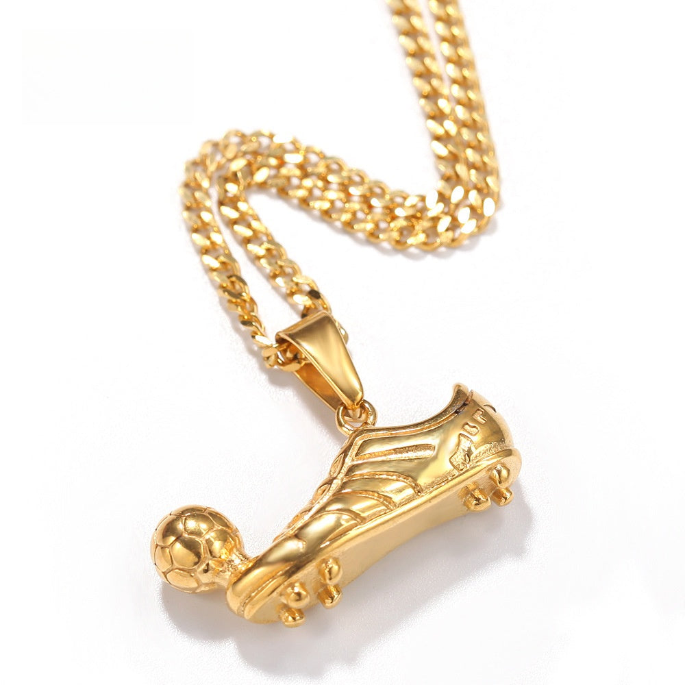Gold or Silver Plated Stainless Steel Soccer Boot Pendant Necklace with 24 Inch Cuban or Twist Chain product image