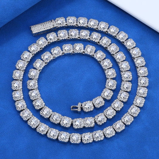 7 mm Square Halo CZ Tennis Hip Hop Necklace with Silver Base - CHA230 product image