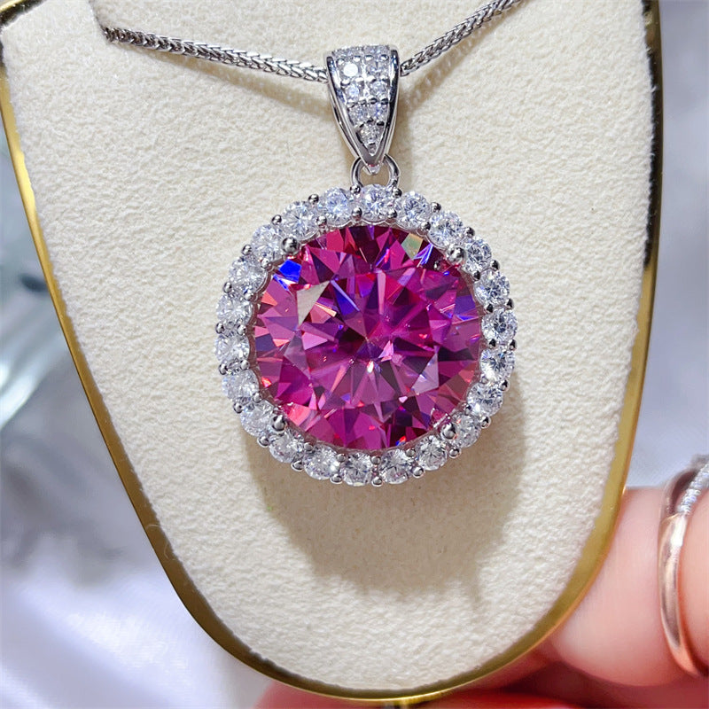 Pink 20 Carat Round Halo Moissanite Pendant Necklace for Women product image
