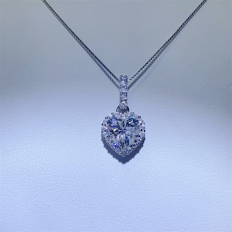 Heart Moissanite Pendant Necklace with Paved Halo Chain product image