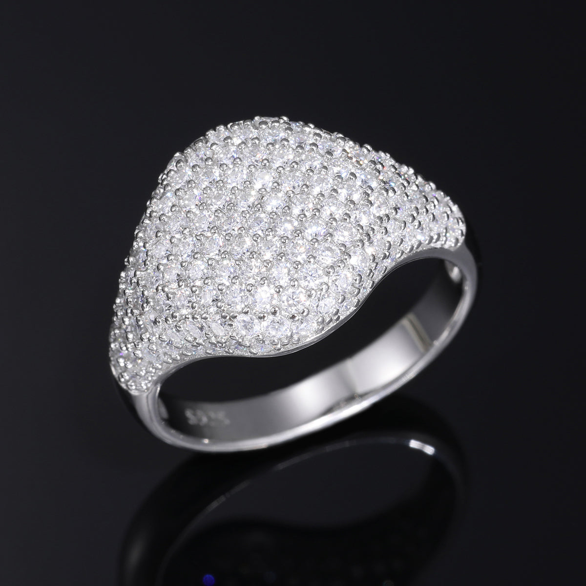 925 Silver Moissanite Pave Dome Ring Unisex Iced Out Statement Band product image