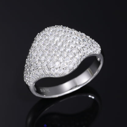 925 Silver Moissanite Pave Dome Ring Unisex Iced Out Statement Band