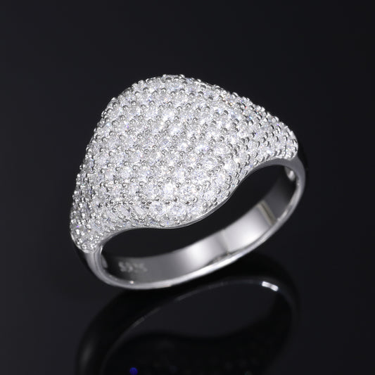 925 Silver Moissanite Pave Dome Ring Unisex Iced Out Statement Band product image