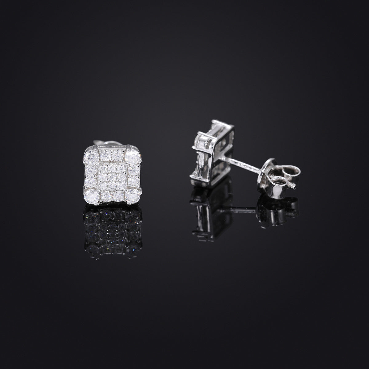 925 Silver Geometric Moissanite Stud Earrings for Women & Men – Iced Out Hip Hop Square Earrings product image