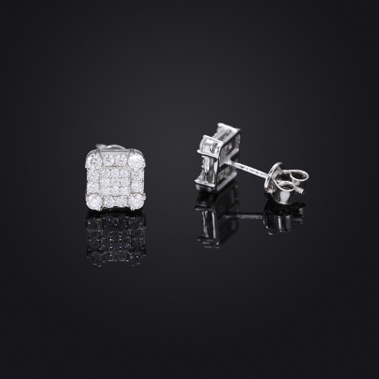 925 Silver Geometric Moissanite Stud Earrings for Women & Men – Iced Out Hip Hop Square Earrings product image