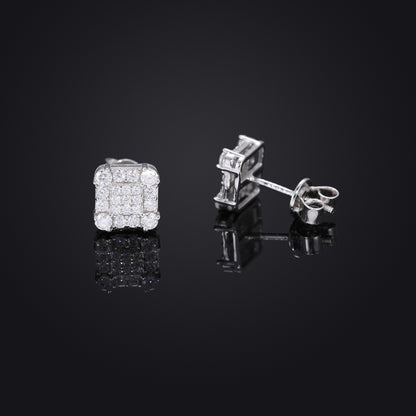 925 Silver Geometric Moissanite Stud Earrings for Women & Men – Iced Out Hip Hop Square Earrings
