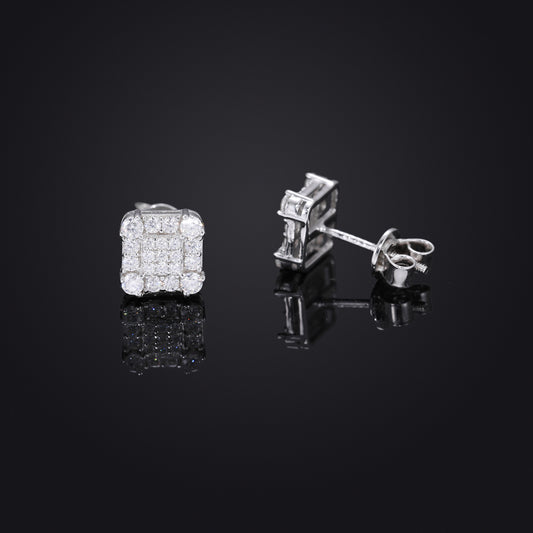 925 Silver Geometric Moissanite Stud Earrings for Women & Men – Iced Out Hip Hop Square Earrings product image