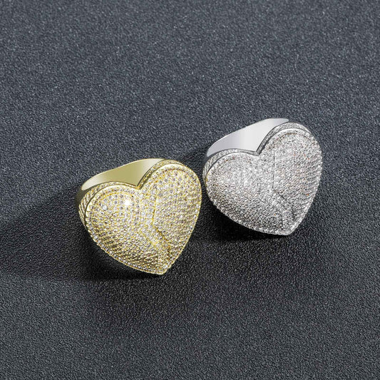 Hip Hop Heart Cubic Zirconia Ring for Men