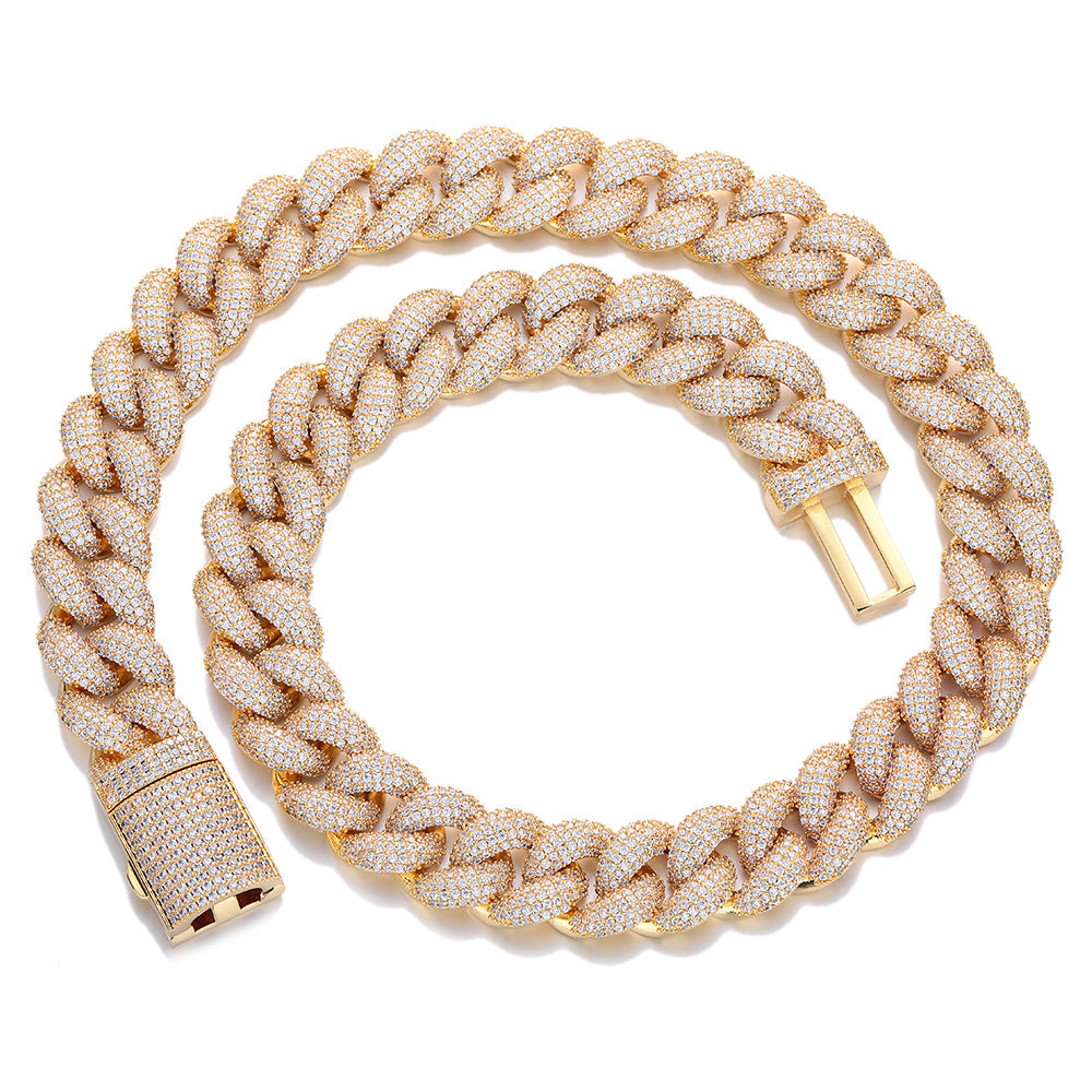 Iced Out Cuban Link Chain Necklace & Bracelet Set, 20MM Zircon Pavé Hip Hop Jewelry, Unisex