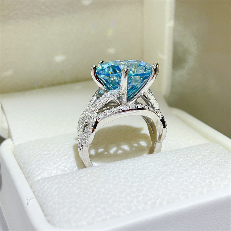 Blue Moissanite Ring for Women - 5 Carat or 10 Carat Split Shank Engagement Ring product image