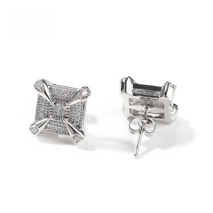 Square Cubic Zirconia Stud Earrings for Women & Men - Hip Hop Statement Earrings in Gold, Silver & Rose Gold