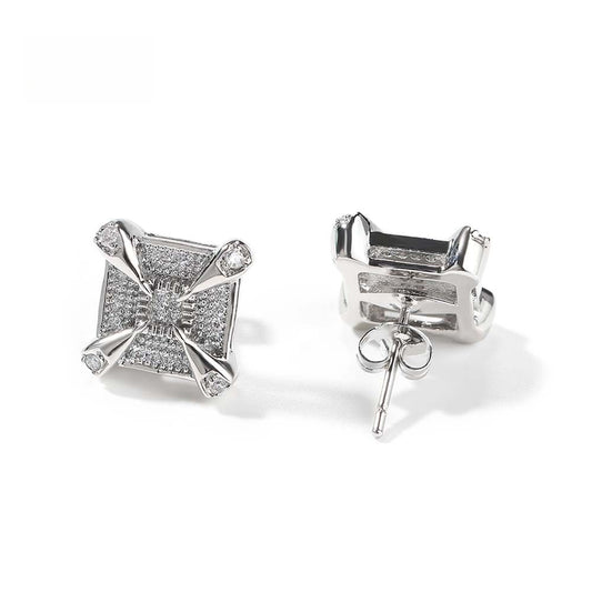 Square Cubic Zirconia Stud Earrings for Women & Men - Hip Hop Statement Earrings in Gold, Silver & Rose Gold