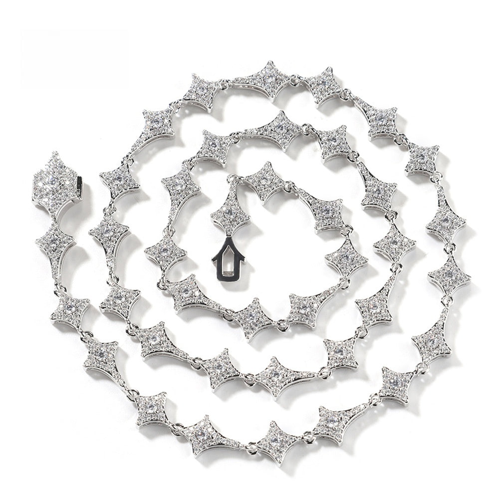 Iced Geometric Spike Chain Necklace Bracelet for Men, Gold Plated or Silver Plated Cubic Zirconia Statement Jewelry