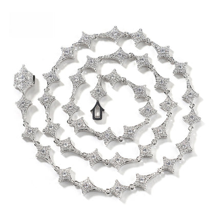 Iced Geometric Spike Chain Necklace Bracelet for Men, Gold Plated or Silver Plated Cubic Zirconia Statement Jewelry