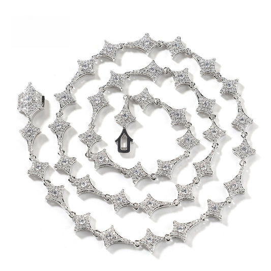Iced Geometric Spike Chain Necklace Bracelet for Men, Gold Plated or Silver Plated Cubic Zirconia Statement Jewelry