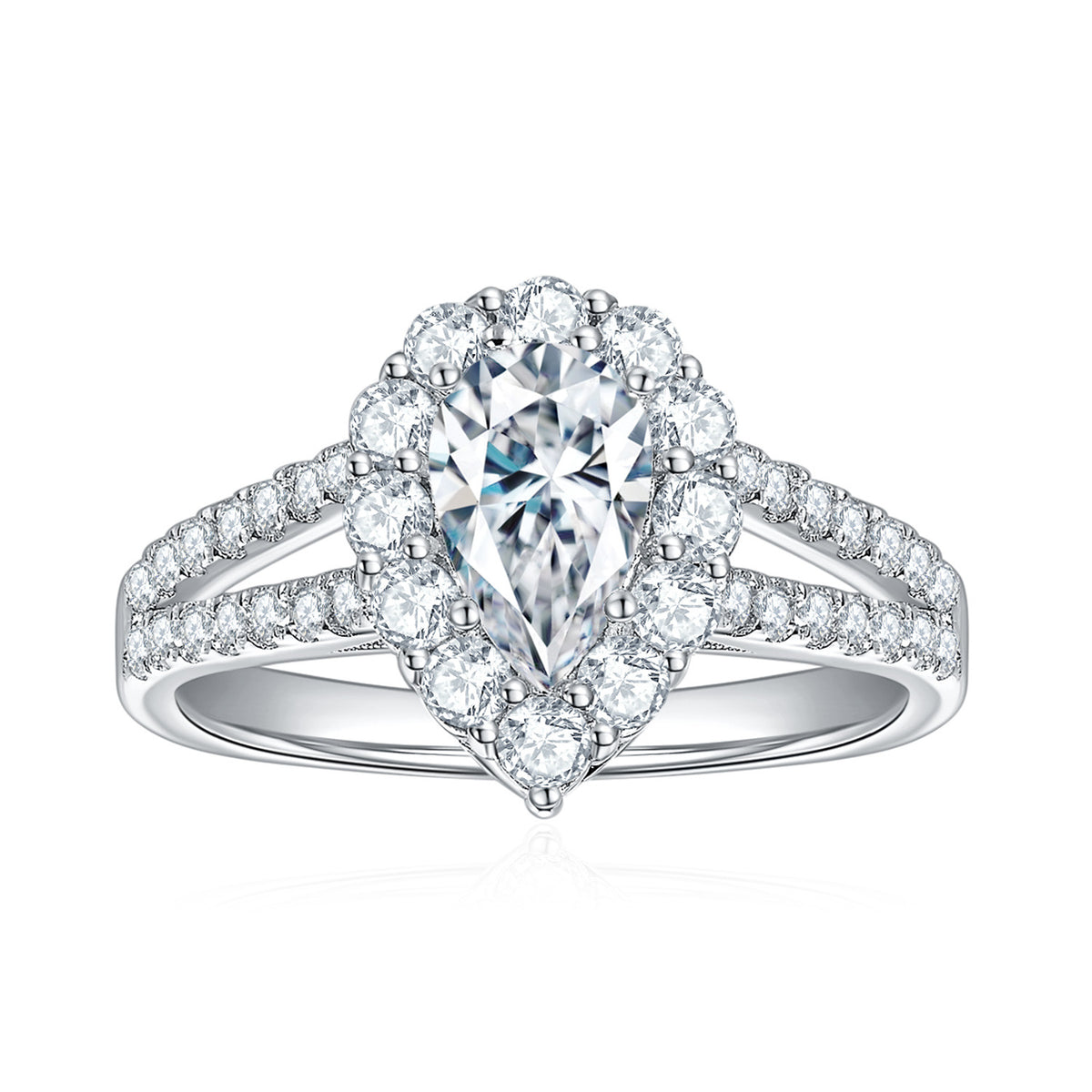Pear-Shaped Moissanite Halo Ring, Split Shank Engagement Ring for Women product image